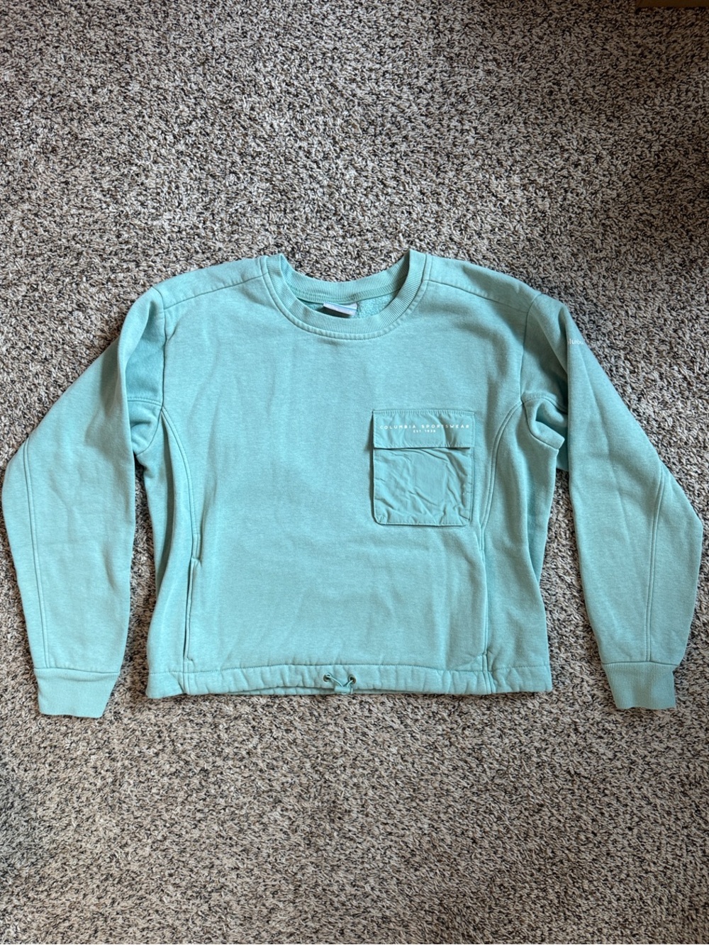 Women's Light Teal Crewneck Pocket Sweater